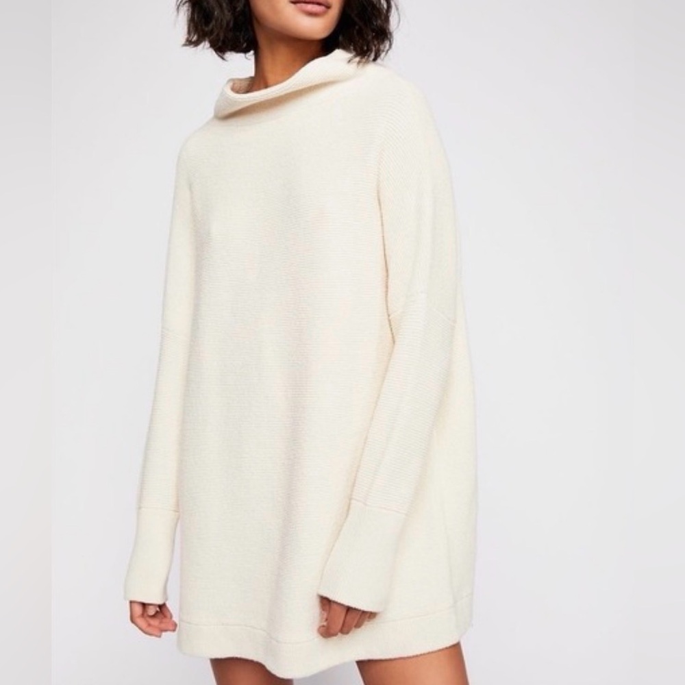 Free People Ottoman Tunic Sweater Turtleneck Mock Neck Off White Ivory XS NWOT